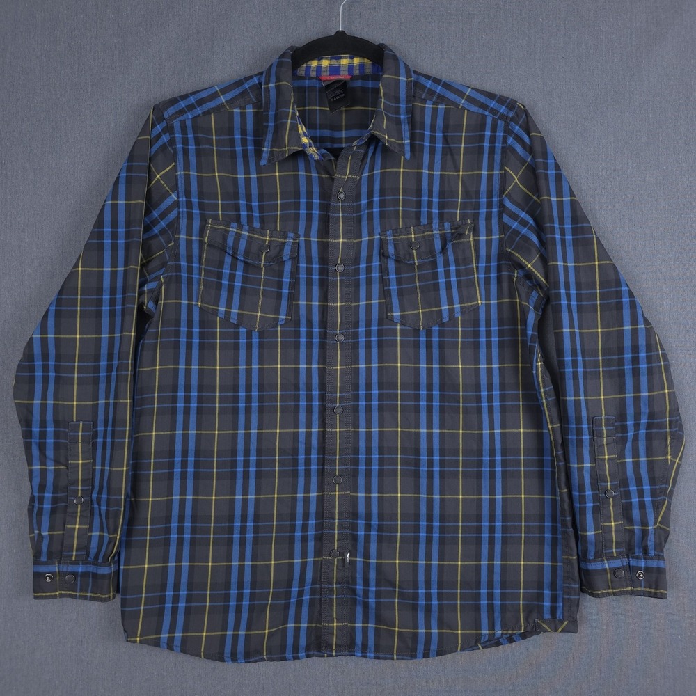 The North Face Shirt Mens Large Gray Blue Plaid Snap Up Outdoor Long Sleeve